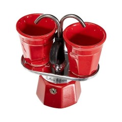 Set cafetiere italienne + 2 tasses - BIALETTI - Mini-express - Inox / Rouge