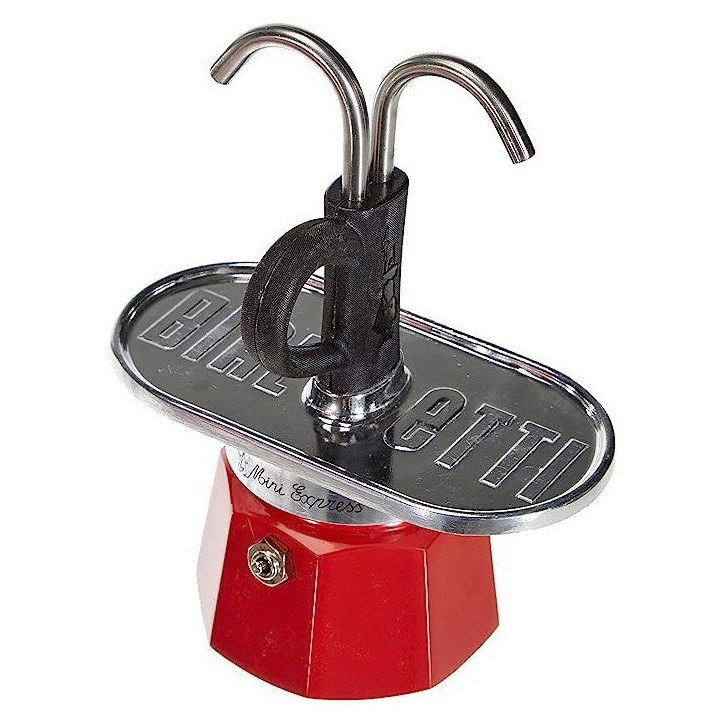 Set cafetiere italienne + 2 tasses - BIALETTI - Mini-express - Inox / Rouge