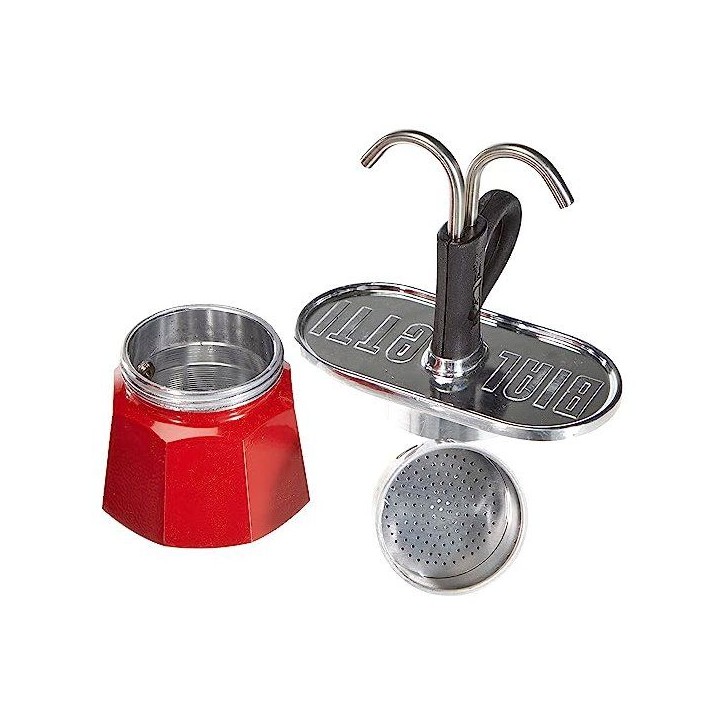 Set cafetiere italienne + 2 tasses - BIALETTI - Mini-express - Inox / Rouge