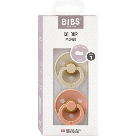 Sucette bébé - BIBS - Colour - Embout rond - Pack de 2 - Caoutchouc naturel - Taille 1 Vanilla Peach