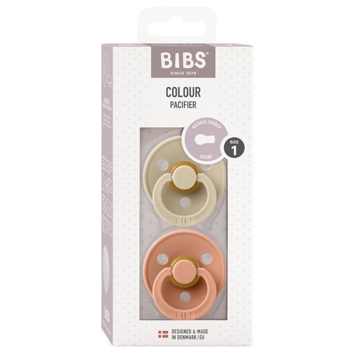 Sucette bébé - BIBS - Colour - Embout rond - Pack de 2 - Caoutchouc naturel - Taille 1 Vanilla Peach Sucette bébé - BIBS - Colour - Embout rond - Pack de 2 - Caoutchouc naturel - Taille 1 Vanilla Peach