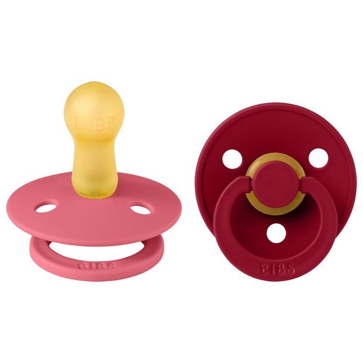 Sucette bébé - BIBS - Colour - Embout rond - Pack de 2 - Caoutchouc naturel - Taille 2 Coral Ruby