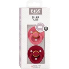 Sucette bébé - BIBS - Colour - Embout rond - Pack de 2 - Caoutchouc naturel - Taille 2 Coral Ruby