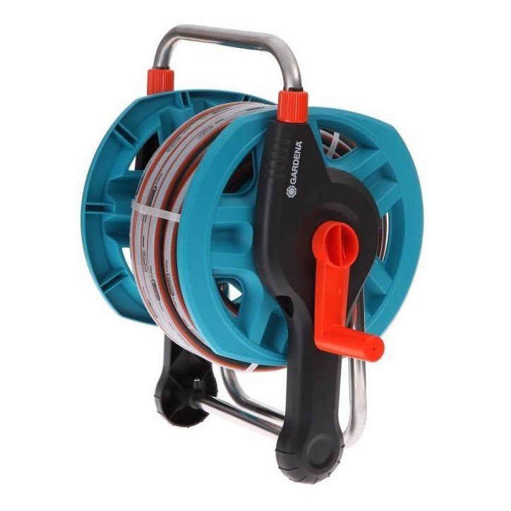 GARDENA Dévidoir portable équipé – Longueur 20m – Raccord anti-goutte – Kit complet tuyau d'arrosage – Garantie 5 ans