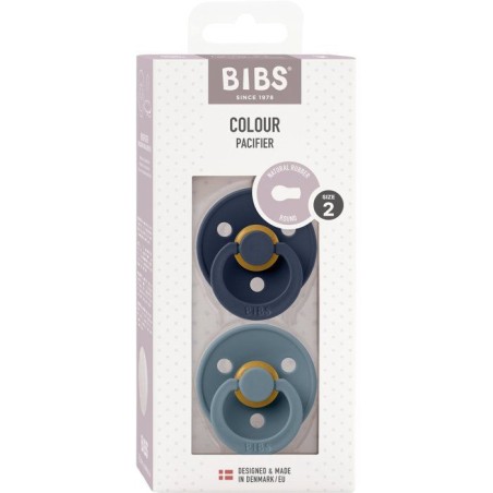 Sucette bébé - BIBS - Colour - Embout rond - Pack de 2 - Caoutchouc naturel - Taille 2 Deep Space Petrol