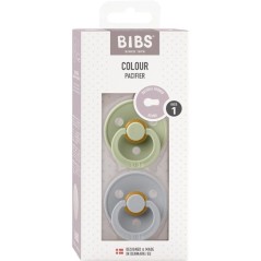 Sucette bébé - BIBS - Colour - Embout rond - Pack de 2 - Caoutchouc naturel - Taille 1 Sage Cloud