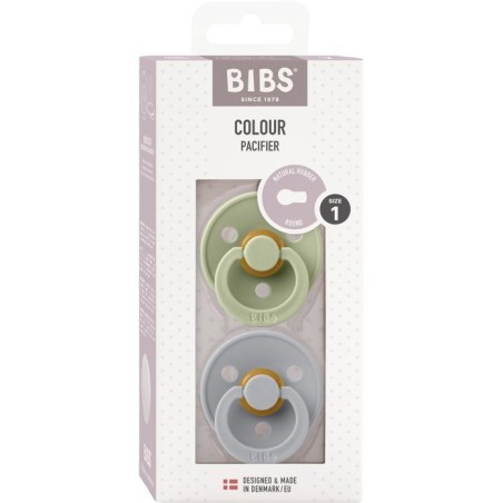 Sucette bébé - BIBS - Colour - Embout rond - Pack de 2 - Caoutchouc naturel - Taille 1 Sage Cloud