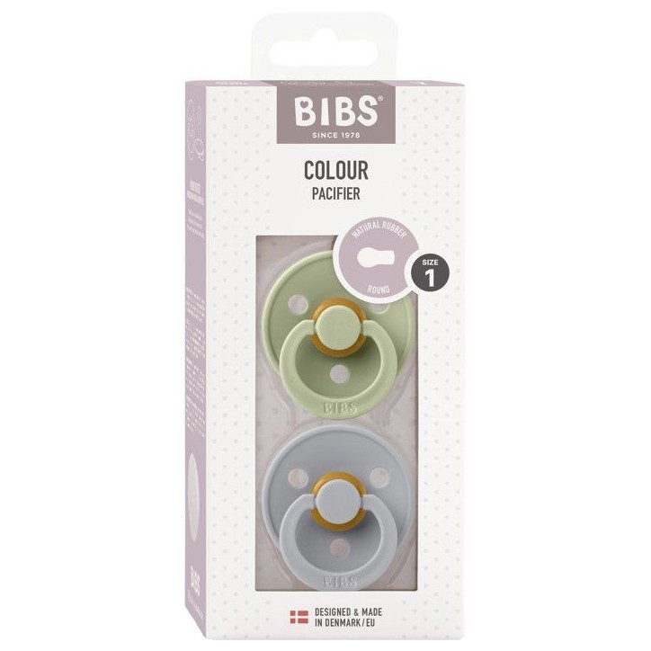 Sucette bébé - BIBS - Colour - Embout rond - Pack de 2 - Caoutchouc naturel - Taille 1 Sage Cloud
