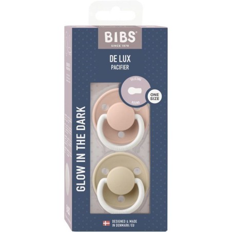 Sucette bébé - BIBS - DeLux - Embout rond - Pack de 2 - Silicone - Taille unique phosphorescent Blush Vanilla
