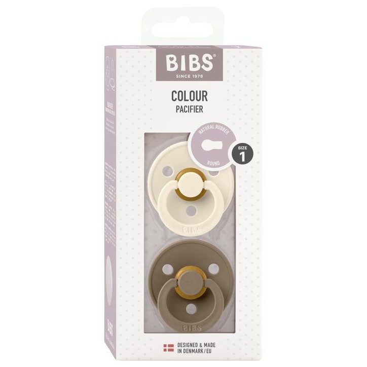 Sucette bébé - BIBS - Colour - Embout rond - Pack de 2 - Caoutchouc naturel - Taille 1 Ivory Dark Oak Sucette bébé - BIBS - Colour - Embout rond - Pack de 2 - Caoutchouc naturel - Taille 1 Ivory Dark Oak
