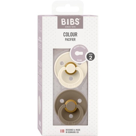 Sucette bébé - BIBS - Colour - Embout rond - Pack de 2 - Caoutchouc naturel - Taille 2 Ivory Dark Oak