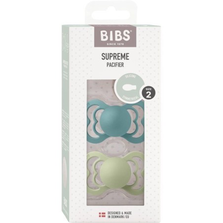 Sucette bébé - BIBS Supreme - Symétrique - T1 - Silicone - Island Sea Sage - Pack de 2