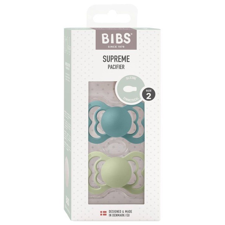 Sucette bébé - BIBS Supreme - Symétrique - T1 - Silicone - Island Sea Sage - Pack de 2
