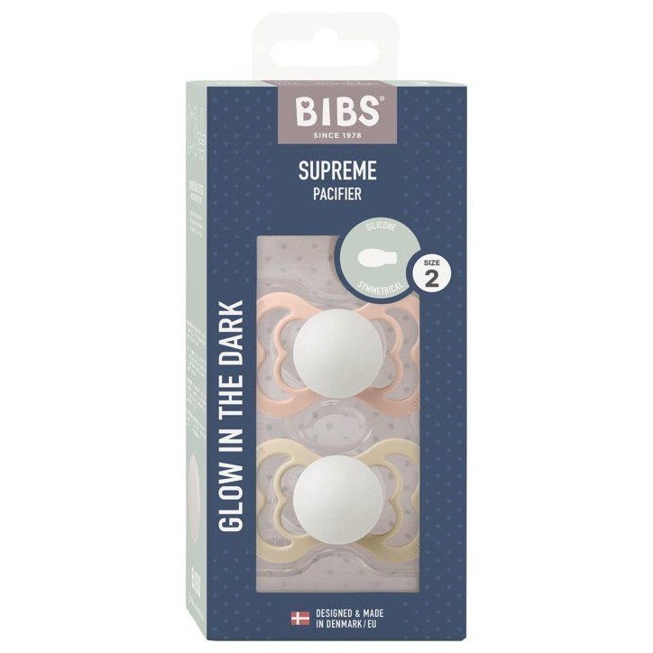 Sucette bébé - BIBS Supreme - Symétrique - T2 - Silicone - Blush Vanilla - Pack de 2