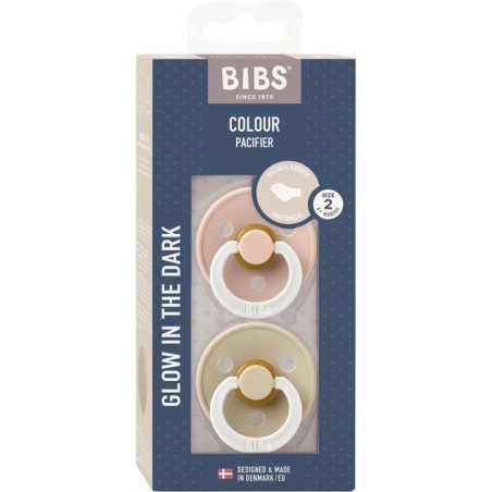 Sucette bébé - BIBS - Colour - Embout anatomique phosphorescent - Pack de 2 - Caoutchouc naturel - Taille 2 Blush Vanille