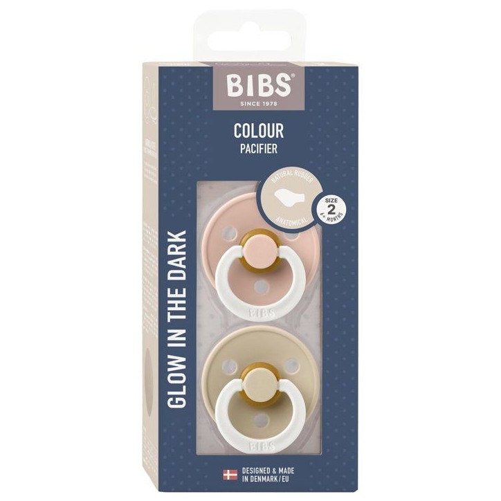 Sucette bébé - BIBS - Colour - Embout anatomique phosphorescent - Pack de 2 - Caoutchouc naturel - Taille 2 Blush Vanille