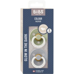 Sucette bébé - BIBS Colour - Anatomique - T2 - Phosphorescente - Caoutchouc naturel - Sage Cloud - Pack de 2