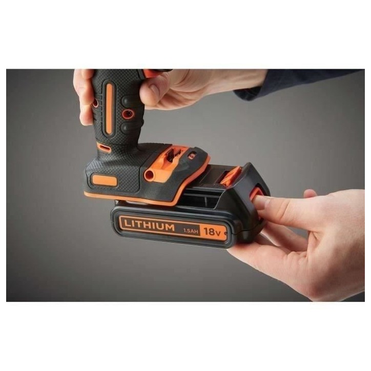 Perceuse a percussion sans fil - 18V - BLACK+DECKER - BDCHD18C2TA-QW – avec 2 batteries 18V – 30 accessoires