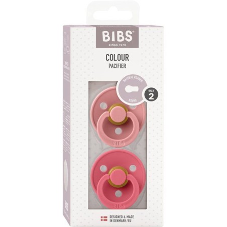 Sucette bébé - BIBS - Colour - Embout rond - Pack de 2 - Caoutchouc naturel - Taille 2 Dusty Pink Coral