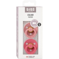 Sucette bébé - BIBS - Colour - Embout rond - Pack de 2 - Caoutchouc naturel - Taille 1 Dusty Pink Coral