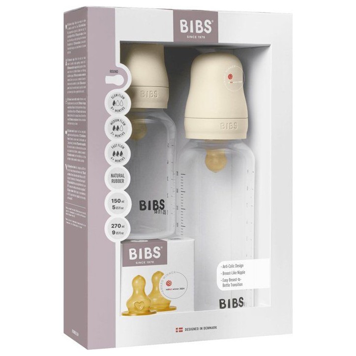 Biberon bébé - BIBS Grow & Flow - Embout rond - Caoutchouc naturel - 150 ml & 270 ml - Ivory - Pack de 2 Biberon bébé - BIBS Grow & Flow - Embout rond - Caoutchouc naturel - 150 ml & 270 ml - Ivory - Pack de 2