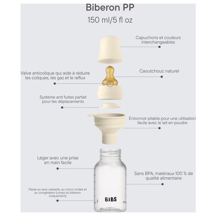 Biberon bébé - BIBS Grow & Flow - Embout rond - Caoutchouc naturel - 150 ml & 270 ml - Ivory - Pack de 2 Biberon bébé - BIBS Grow & Flow - Embout rond - Caoutchouc naturel - 150 ml & 270 ml - Ivory - Pack de 2
