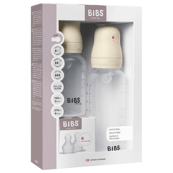 Biberon bébé - BIBS Grow & Flow - Embout rond - Silicone - 150 ml & 270 ml - Ivory - Pack de 2 Biberon bébé - BIBS Grow & Flow - Embout rond - Silicone - 150 ml & 270 ml - Ivory - Pack de 2