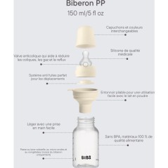 Biberon bébé - BIBS Grow & Flow - Embout rond - Silicone - 150 ml &