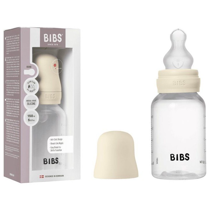 Biberon bébé - BIBS - Embout rond - Silicone - 150 ml - Débit moyen - Ivory