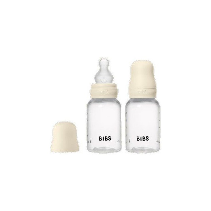 Biberon bébé - BIBS - Embout rond - Silicone - 150 ml - Débit lent - Ivory - Pack de 2