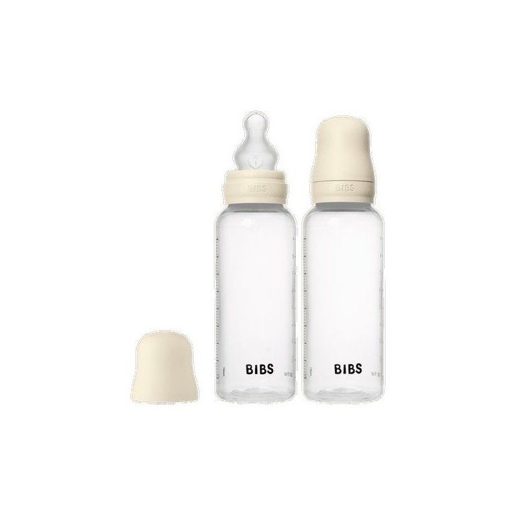 Biberon bébé - BIBS - Embout rond - Silicone - 270 ml - Débit moyen - Ivory - Pack de 2 Biberon bébé - BIBS - Embout rond - Silicone - 270 ml - Débit moyen - Ivory - Pack de 2