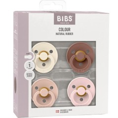Sucette bébé - BIBS - Colour - Embout rond - Pack de 4 - Caoutchouc naturel - Taille 1 Ivory Blush Woodchuck Blossom