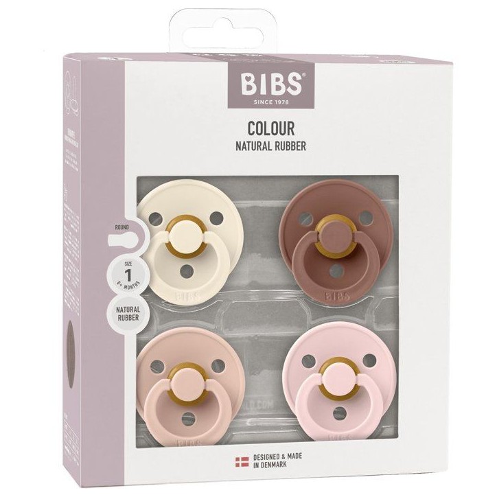 Sucette bébé - BIBS - Colour - Embout rond - Pack de 4 - Caoutchouc naturel - Taille 1 Ivory Blush Woodchuck Blossom