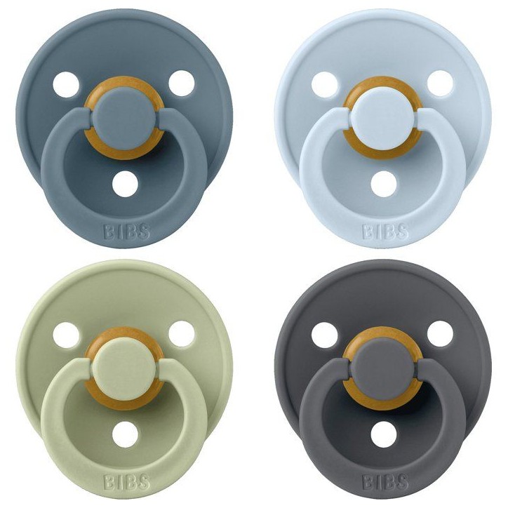 Sucette bébé - BIBS - Colour - Embout rond - Pack de 4 - Caoutchouc naturel - Taille 1 Petrol Sage Baby Blue Iron