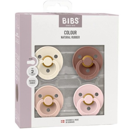 Sucette bébé - BIBS - Colour - Embout rond - Pack de 4 - Caoutchouc naturel - Taille 2 Ivory Blush Woodchuck Blossom