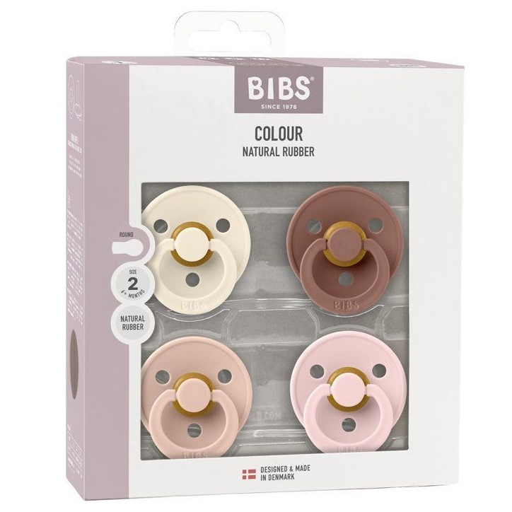Sucette bébé - BIBS - Colour - Embout rond - Pack de 4 - Caoutchouc naturel - Taille 2 Ivory Blush Woodchuck Blossom Sucette bébé - BIBS - Colour - Embout rond - Pack de 4 - Caoutchouc naturel - Taille 2 Ivory Blush Woodchuck Blossom