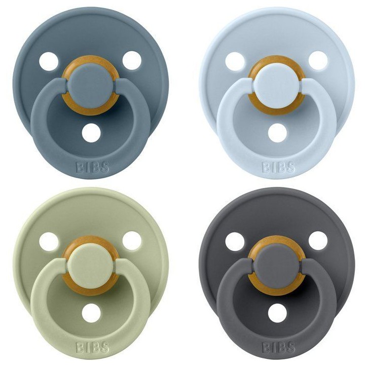 Sucette bébé - BIBS - Colour - Embout rond - Pack de 4 - Caoutchouc naturel - Taille 2 Petrol Sage Baby Blue Iron