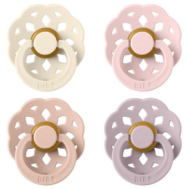 Sucette bébé - BIBS - Boheme - Embout rond - Pack de 4 - Caoutchouc naturel - Taille 1 Ivory Blush Blossom Dusty Lilac
