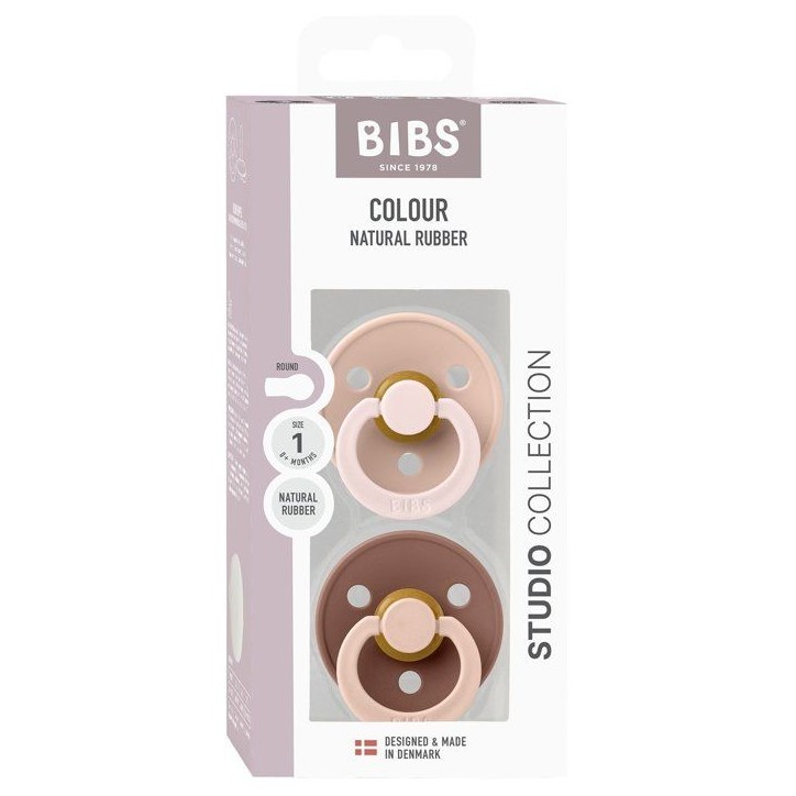 Sucette bébé - BIBS Studio Colour - Ronde - T1 - Caoutchouc naturel - Woodchuck Mix - Pack de 2