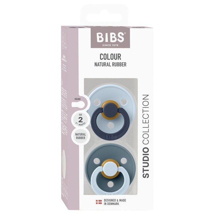 Sucette bébé - BIBS Studio Colour - Ronde - T2 - Caoutchouc naturel - Blue Mix Petrol - Pack de 2 Sucette bébé - BIBS Studio Colour - Ronde - T2 - Caoutchouc naturel - Blue Mix Petrol - Pack de 2