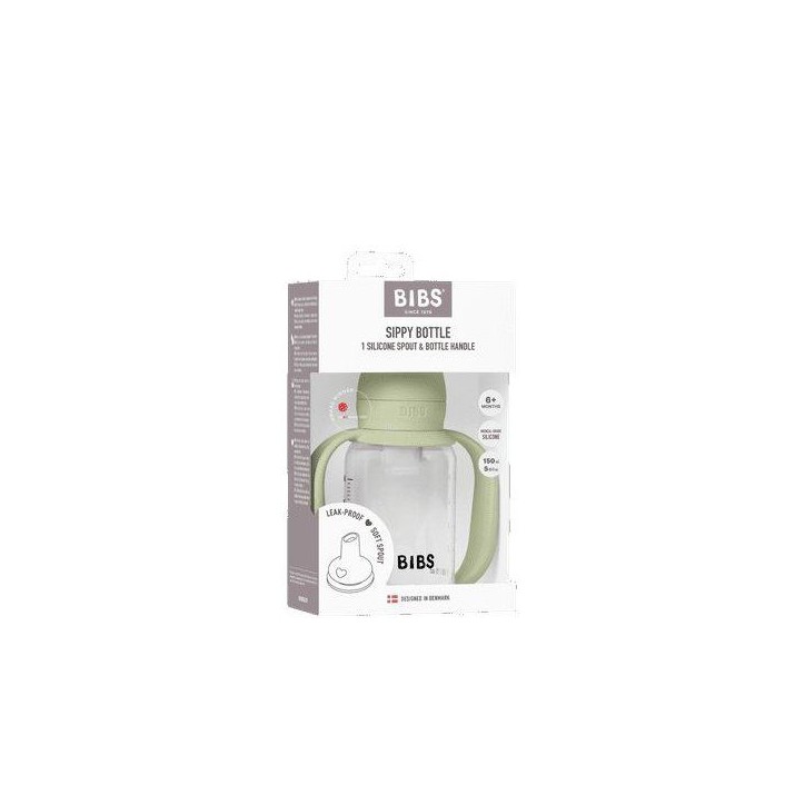 Biberon bébé - BIBS Tasse apprentissage - Embout rond - Silicone - 150 ml - Sage