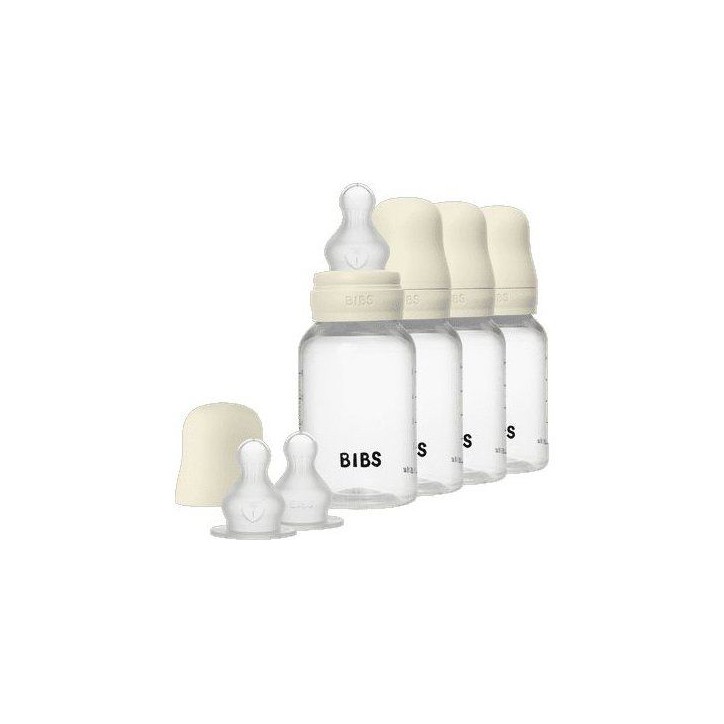 Biberon bébé - BIBS - Embout rond - Silicone - 150 ml - Débit lent - Ivory - Pack de 4 Biberon bébé - BIBS - Embout rond - Silicone - 150 ml - Débit lent - Ivory - Pack de 4