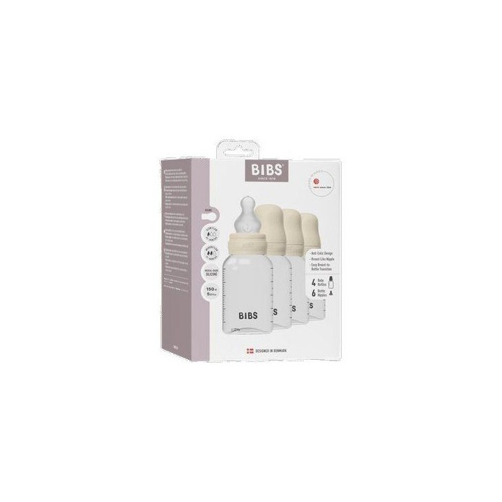 Biberon bébé - BIBS - Embout rond - Silicone - 150 ml - Débit lent - Ivory - Pack de 4 Biberon bébé - BIBS - Embout rond - Silicone - 150 ml - Débit lent - Ivory - Pack de 4