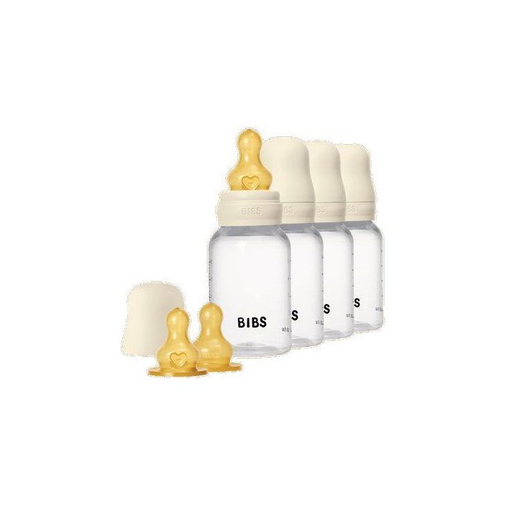 Biberon bébé - BIBS - Embout rond - Caoutchouc naturel - 150 ml - Débit lent - Ivory - Pack de 2
