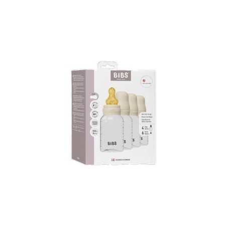 Biberon bébé - BIBS - Embout rond - Caoutchouc naturel - 150 ml - Débit lent - Ivory - Pack de 2