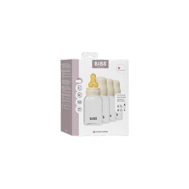 Biberon bébé - BIBS - Embout rond - Caoutchouc naturel - 150 ml - Débit lent - Ivory - Pack de 2