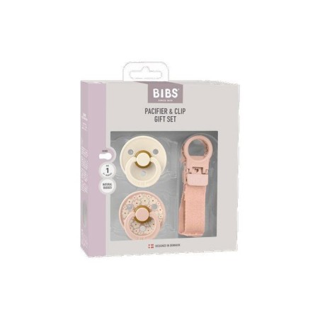 Coffret cadeau bébé - BIBS Sucette & attache - Embout rond - T1 - Blush