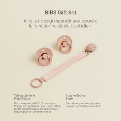 Coffret cadeau bébé - BIBS Sucette & attache - Embout rond - T1 - Bl