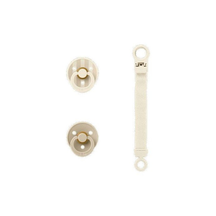 Coffret cadeau bébé - BIBS Sucette & attache - Embout rond - T1 - Ivory