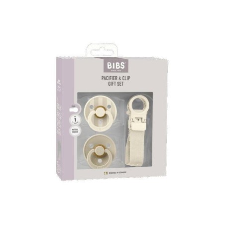 Coffret cadeau bébé - BIBS Sucette & attache - Embout rond - T1 - Ivory
